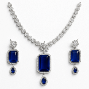 American Diamond Rectangle Pendant Necklace Set | Tinywynk