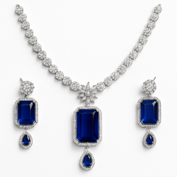 American Diamond Rectangle Pendant Necklace Set | Tinywynk