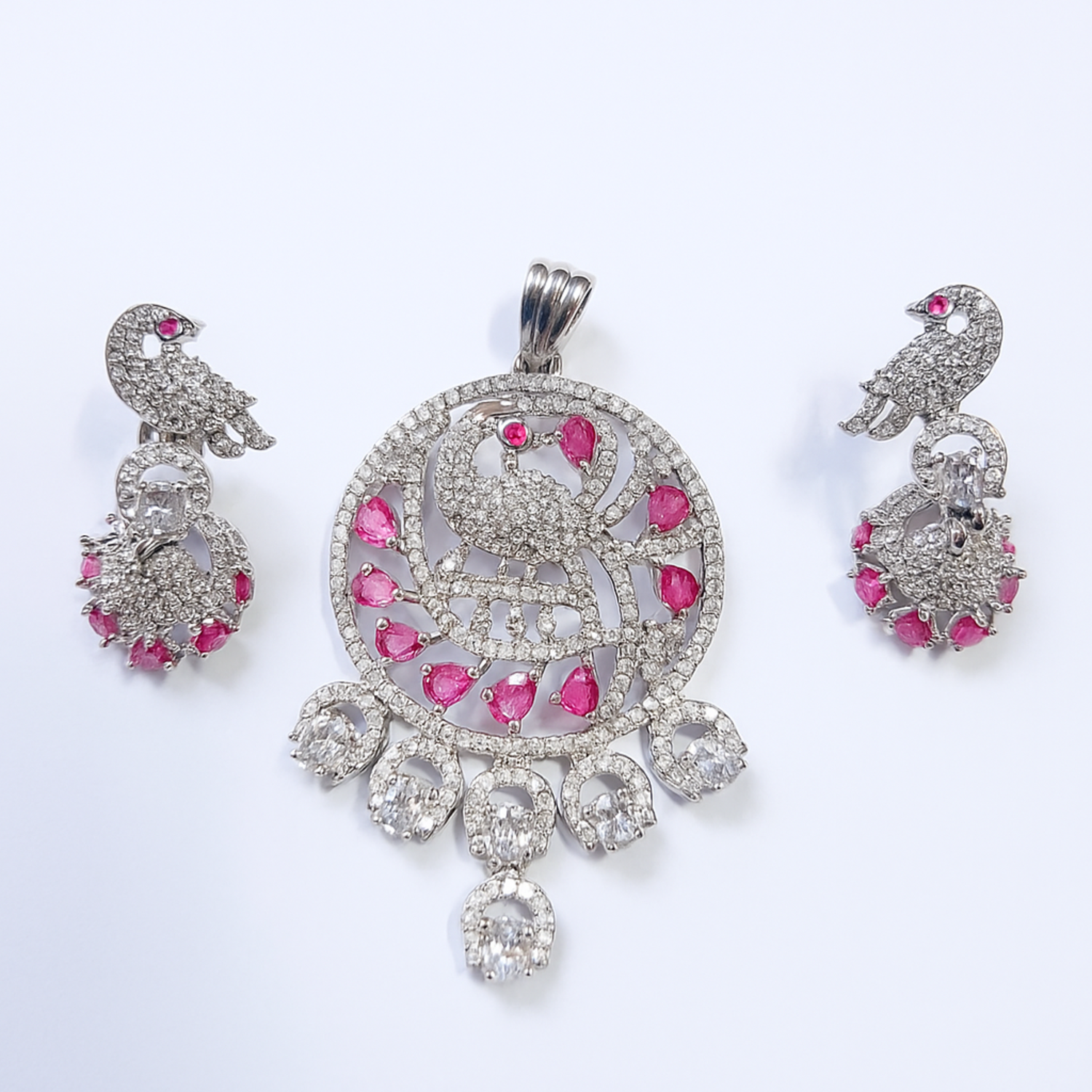Silver Peacock Pendant & Earrings Set – Elegant Fashion Jewellery | Tinywynk