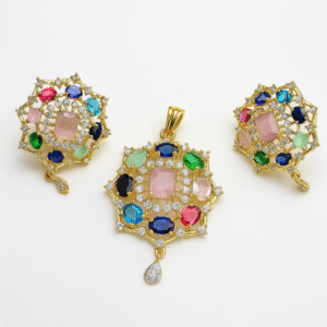 Multi-Colour Pendant Set with American Diamonds – Vibrant Jewellery | Tinywynk