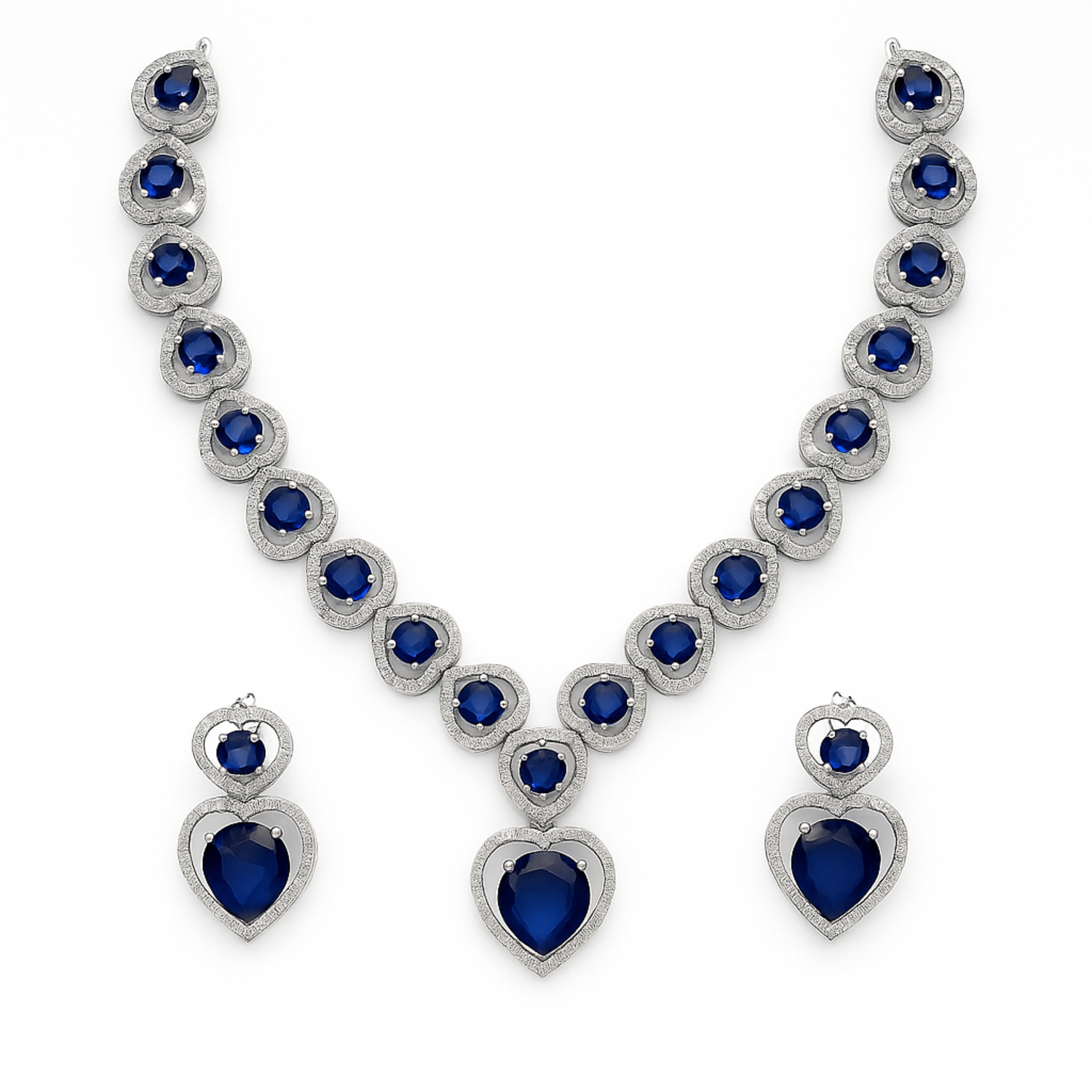 Elegant Heart-Shaped Blue Stone Necklace Set – Timeless Jewellery | Tinywynk