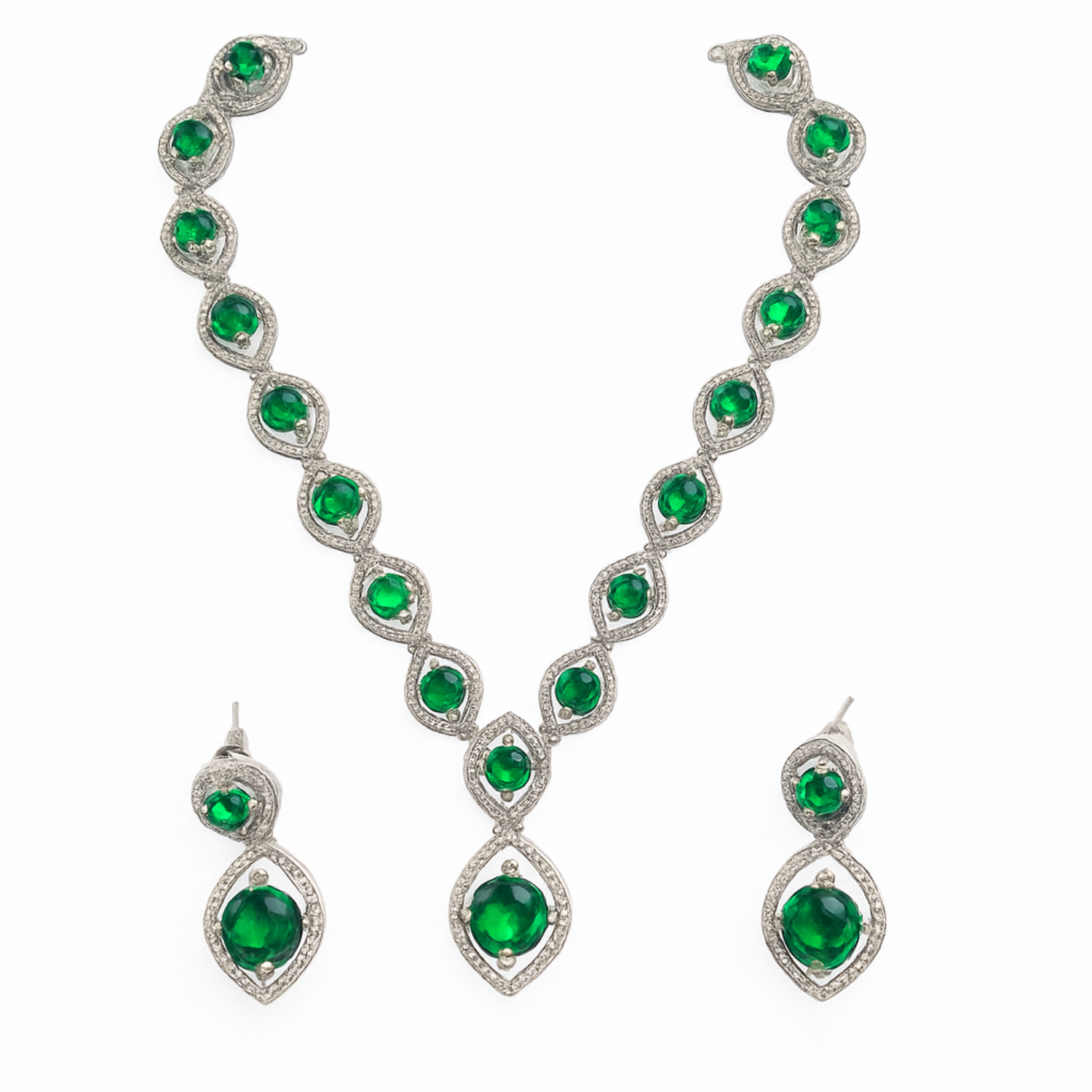 Leaf-Shaped Green Stone Necklace Set | Tinywynk