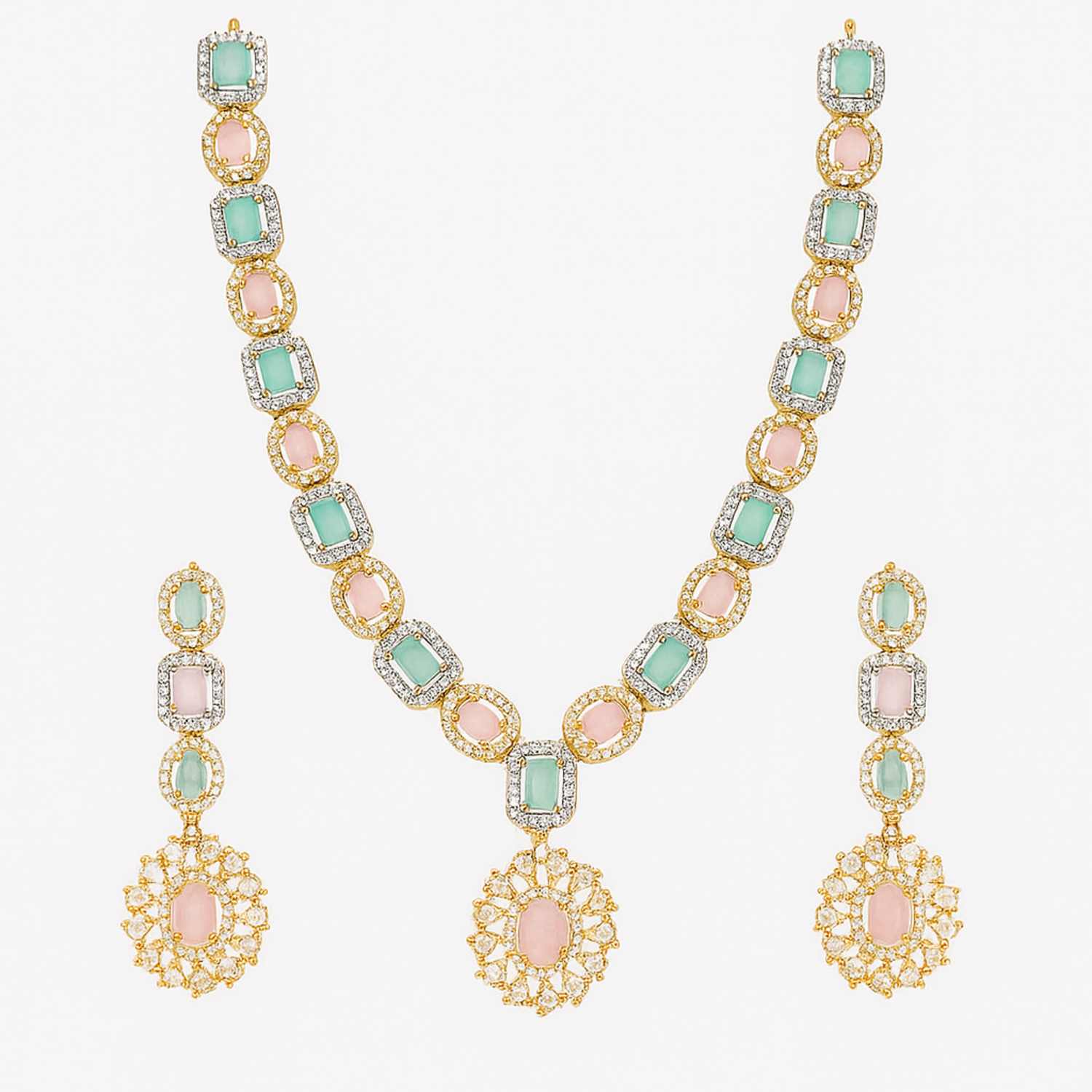 Multi-Colour Gold Plated Diamond Choker Necklace Set | Tinywynk